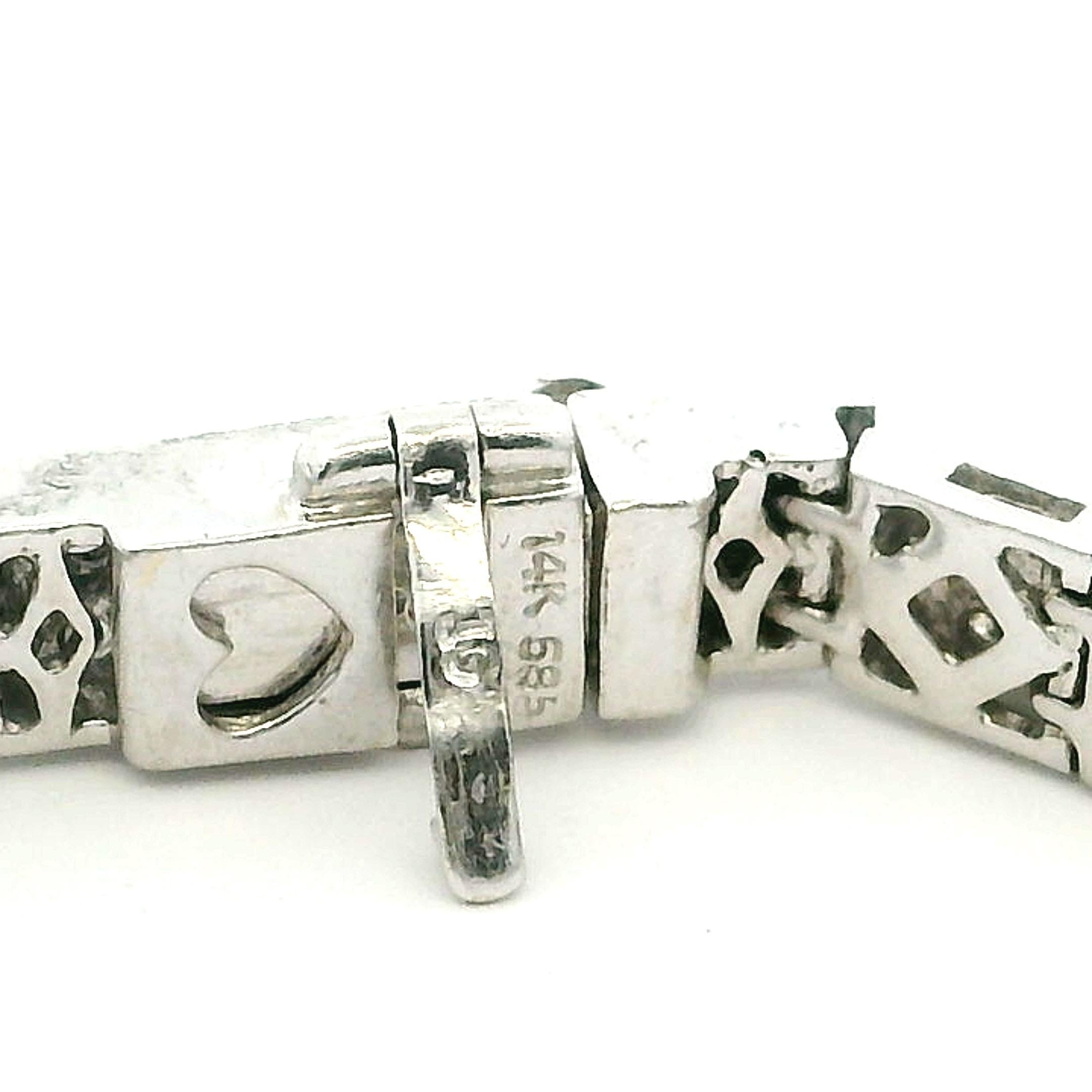 Pulsera de filigrana de diamantes Art Decó Revival de oro blanco de 14 quilates, 3,00 quilates de diamantes, 7 pulgadas en Excelente estado para la venta en Miami, FL