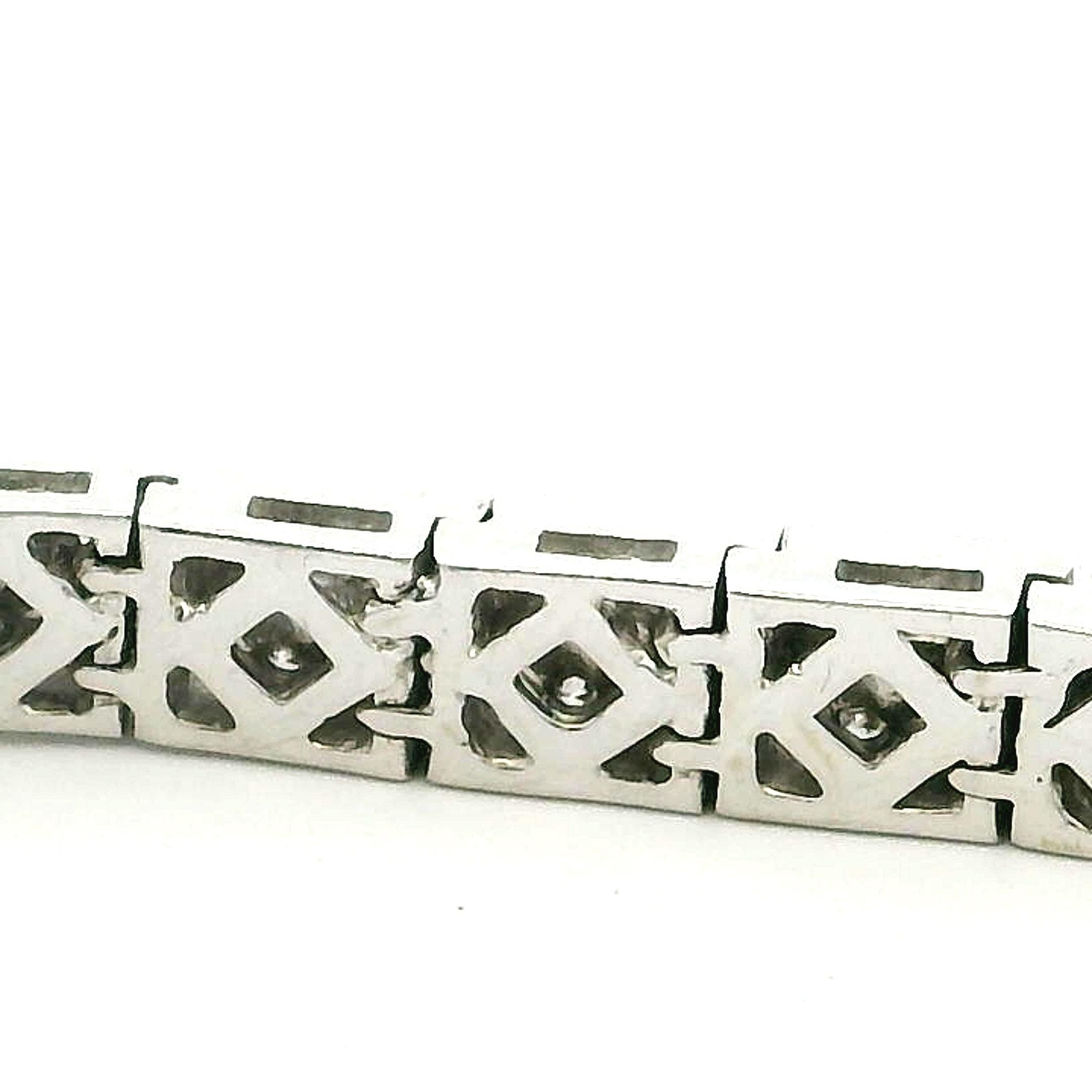 Femenino o masculino Pulsera de filigrana de diamantes Art Decó Revival de oro blanco de 14 quilates, 3,00 quilates de diamantes, 7 pulgadas en venta