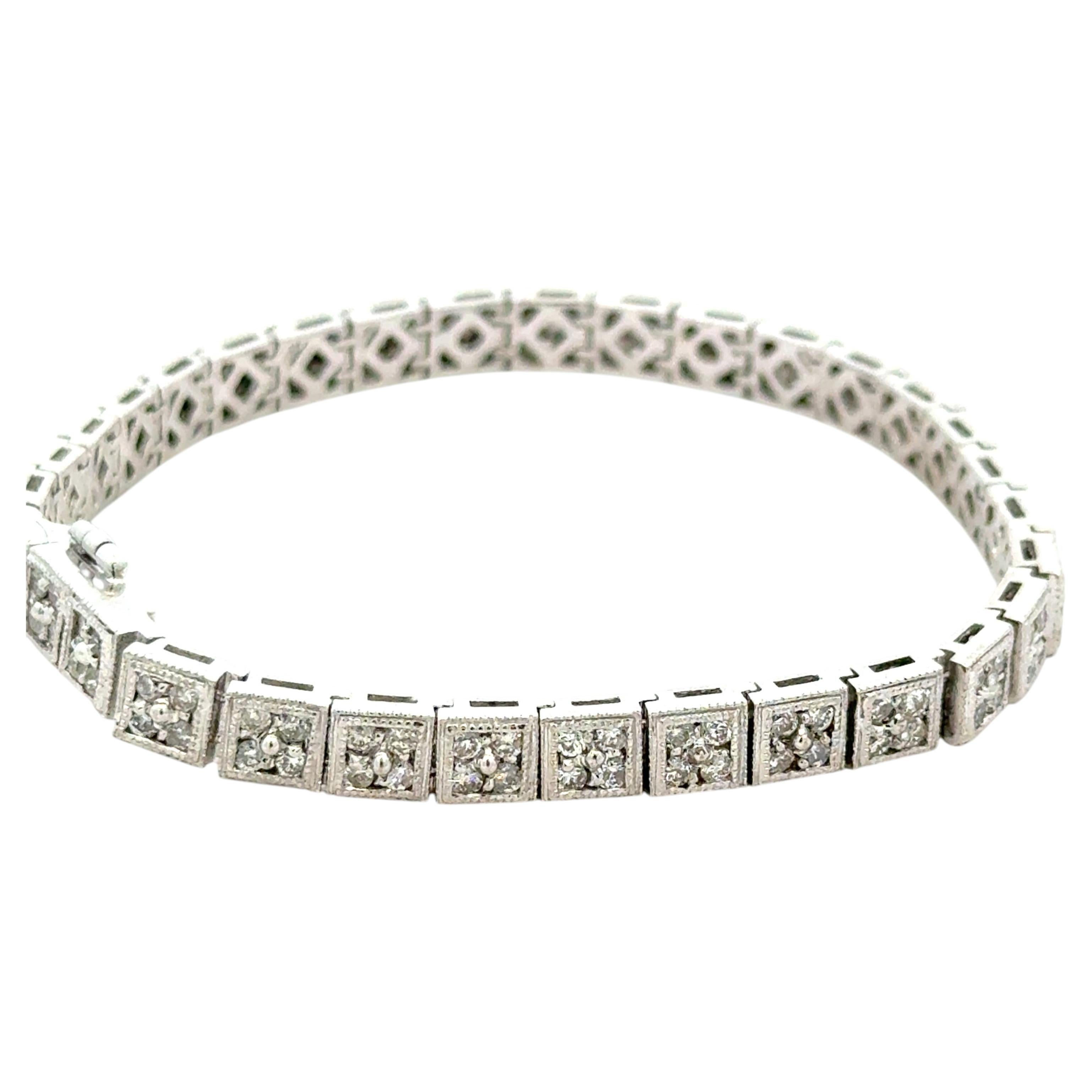 Art Deco Revival 14K Weißgold Diamant-Filigran-Armband, 3,00 Karat Diamanten, 7"