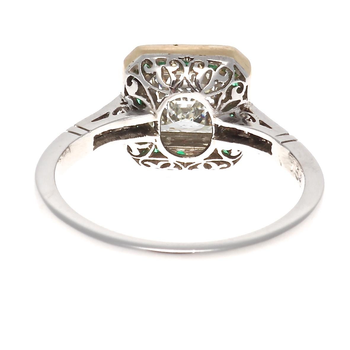 Women's Art Deco Revival 1.54 Carat GIA Diamond Emerald Platinum Engagement Ring