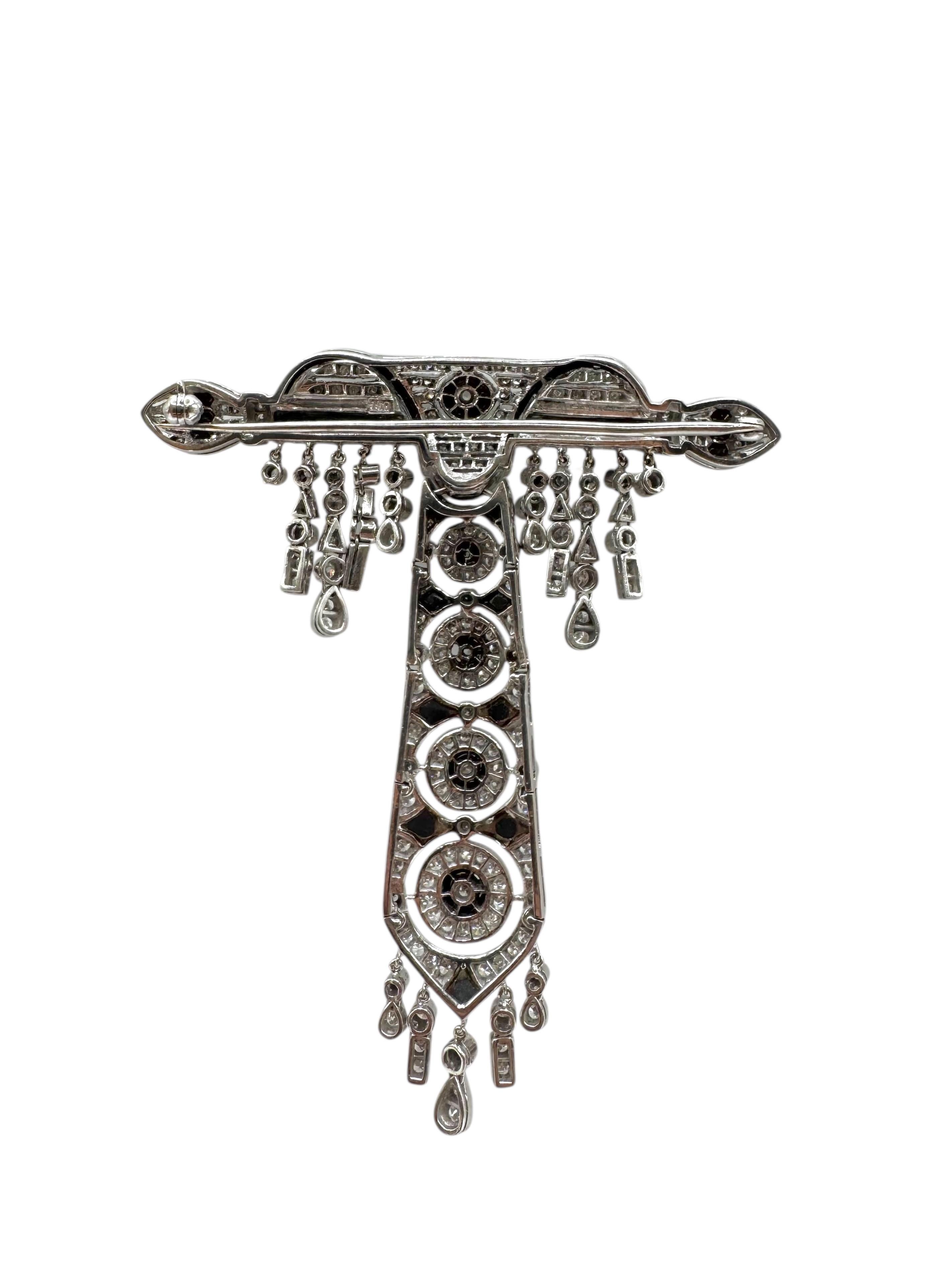 da uomo o donna Spilla Art Deco Revival in oro bianco 18 carati con diamanti e onice in vendita