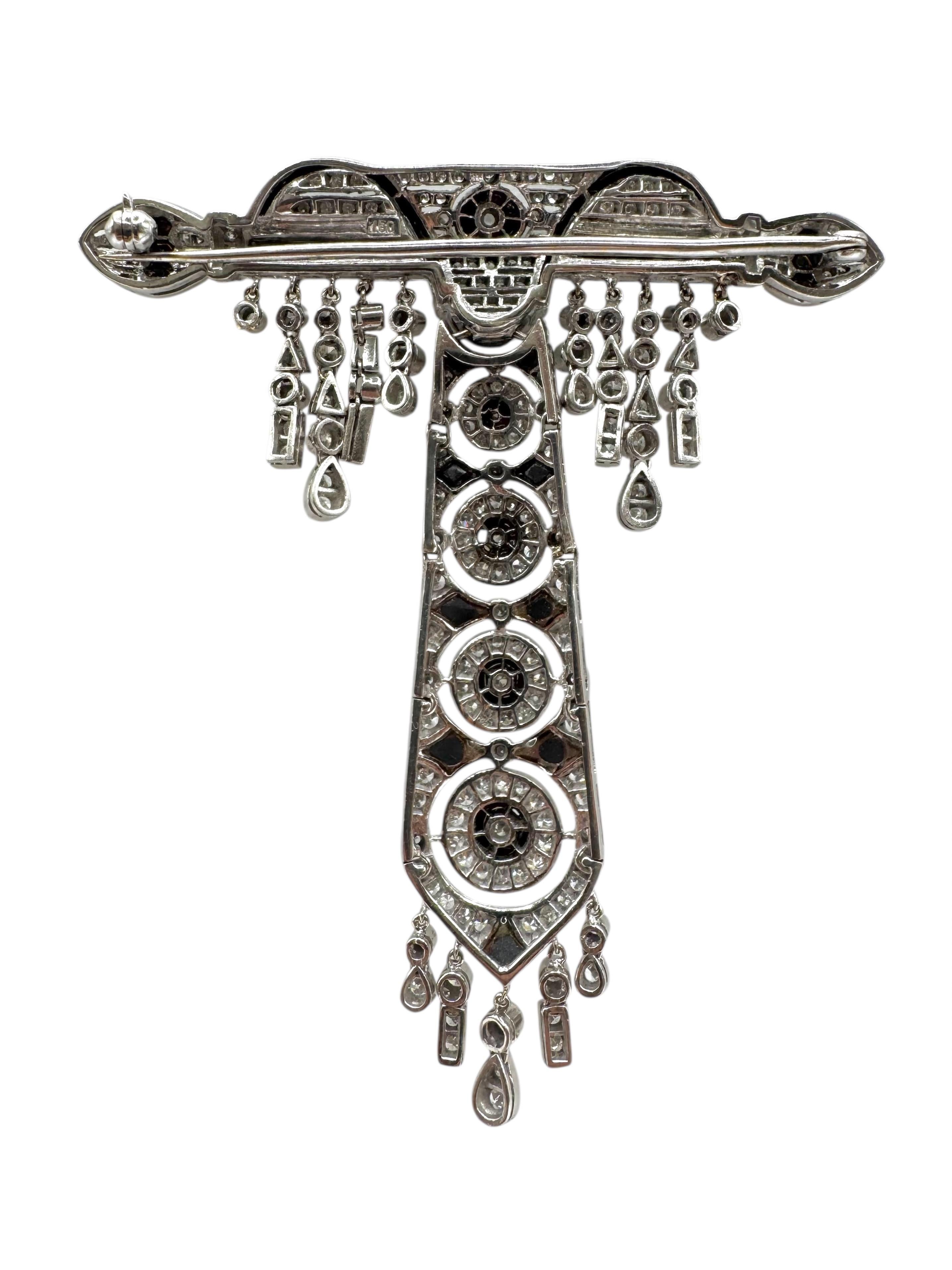 Spilla Art Deco Revival in oro bianco 18 carati con diamanti e onice in vendita 1