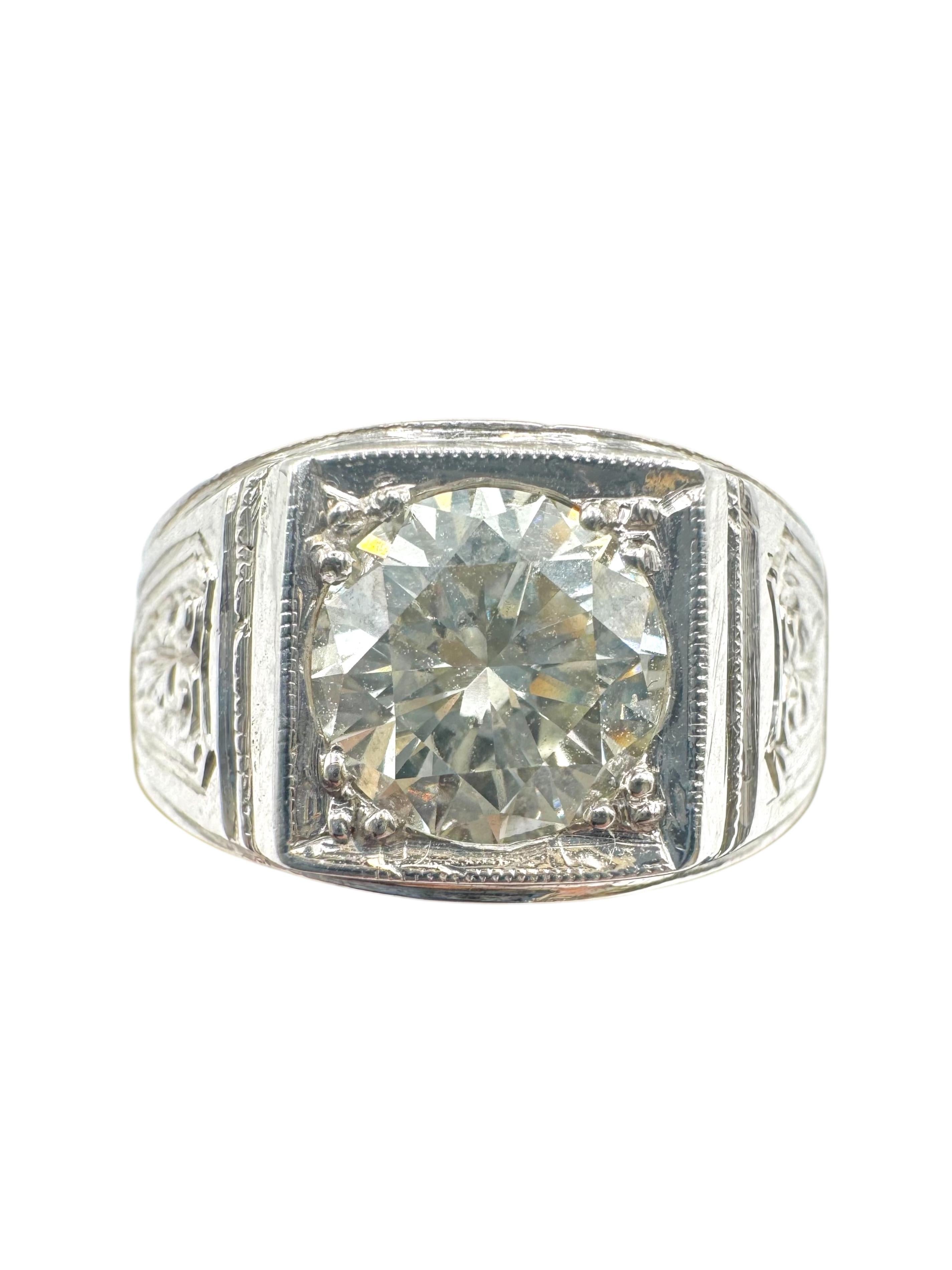Femenino o masculino Anillo de diamantes de oro blanco de 18 quilates Art Decó Revival en venta