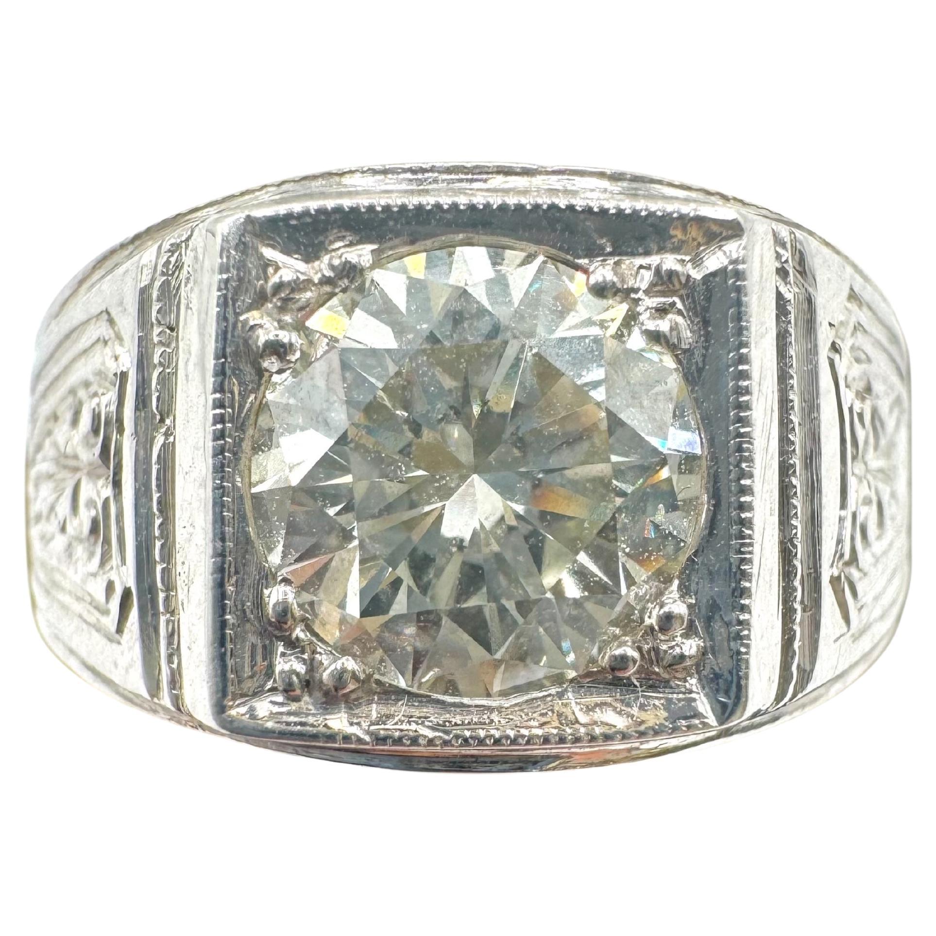 Art Deco Revival Diamantring aus 18 Karat Weißgold mit Diamanten