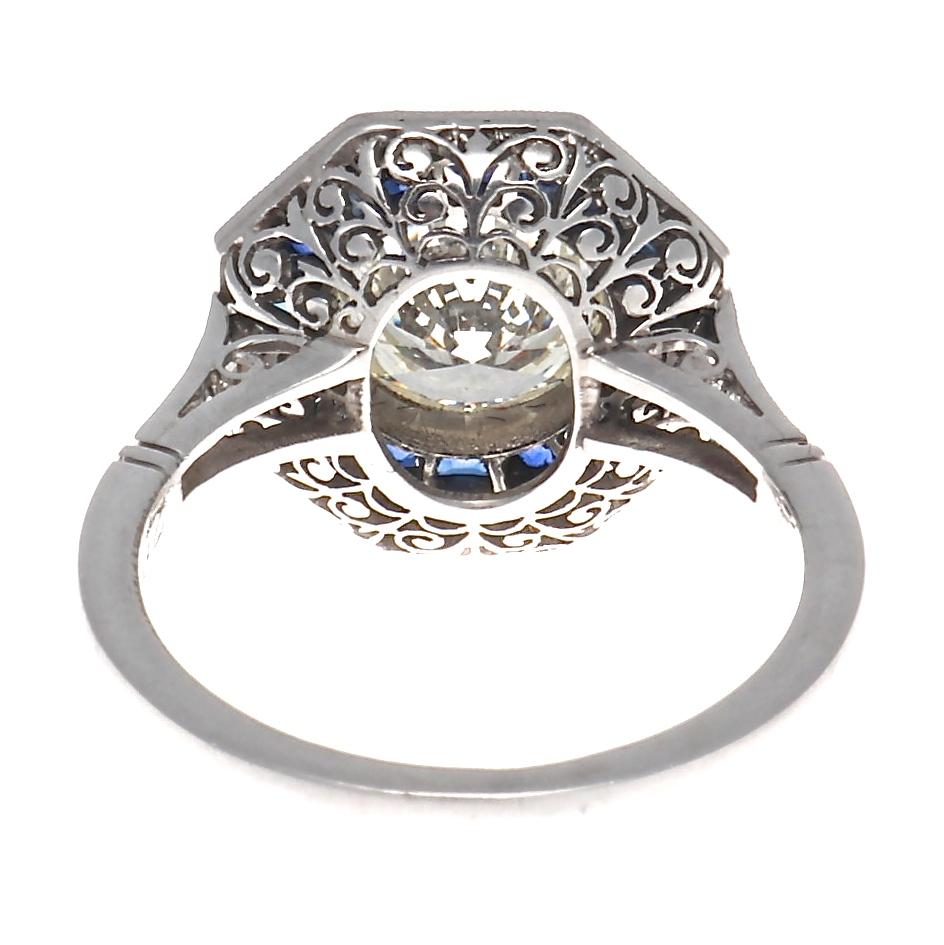 Art Deco Style 2 Carat Diamond Sapphire Platinum Engagement Ring 1
