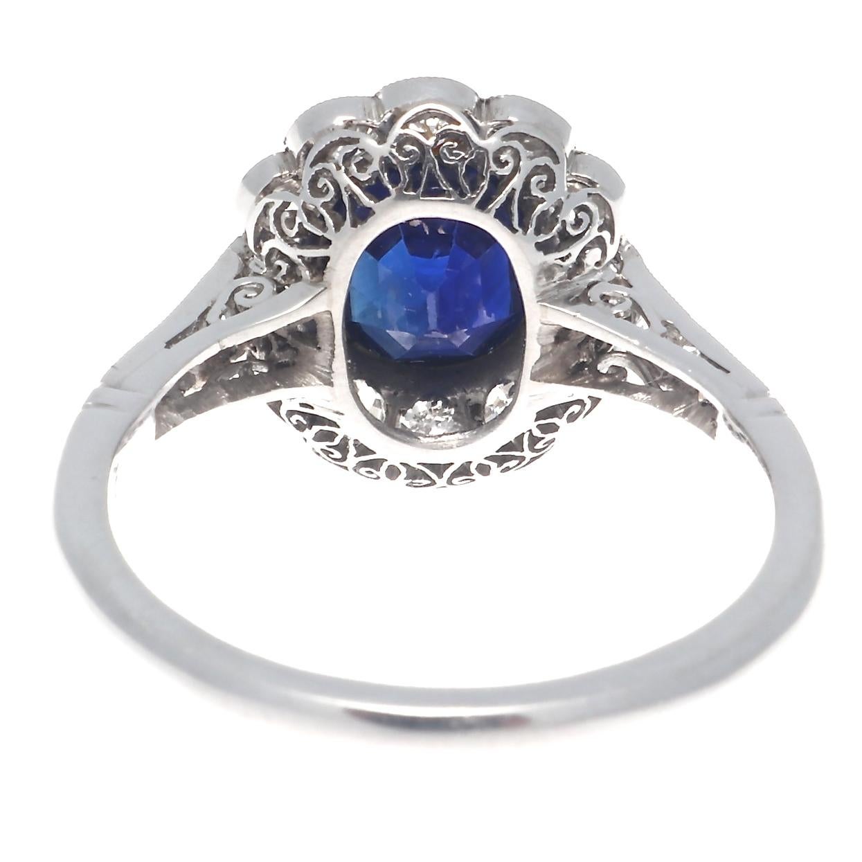 Women's Art Deco Style 2 Carat Sapphire Diamond Platinum Cluster Ring