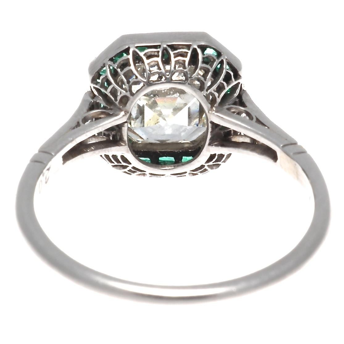Art Deco Style 2.00 Carat Asscher Cut Diamond Emerald Platinum Ring In New Condition In Beverly Hills, CA