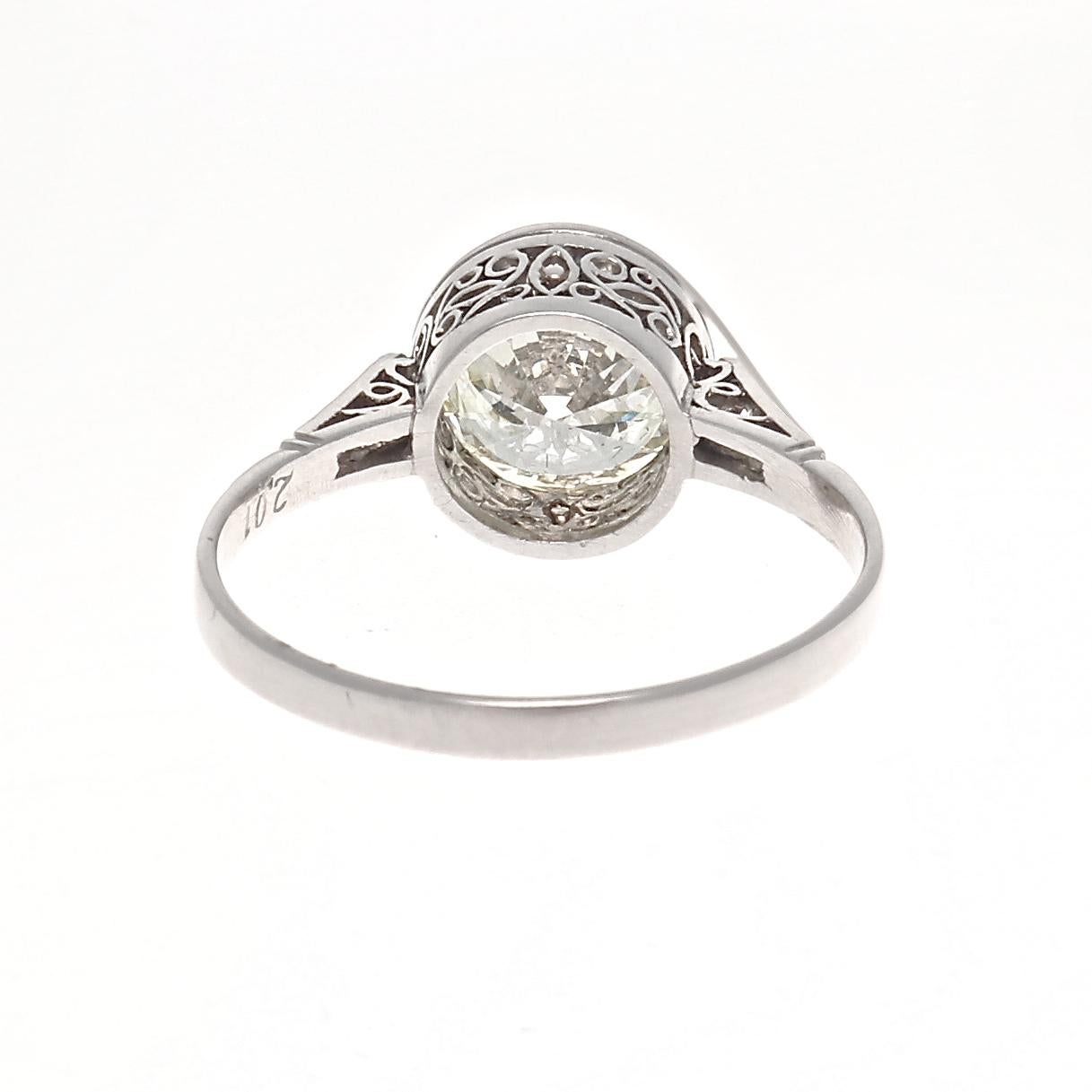 Women's Art Deco Revival 2.01 Carat Old European Cut Diamond Platinum Engagement Ring