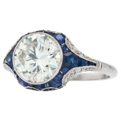 Art Deco Revival 2.34 Carat Diamond & Sapphire Engagement Ring