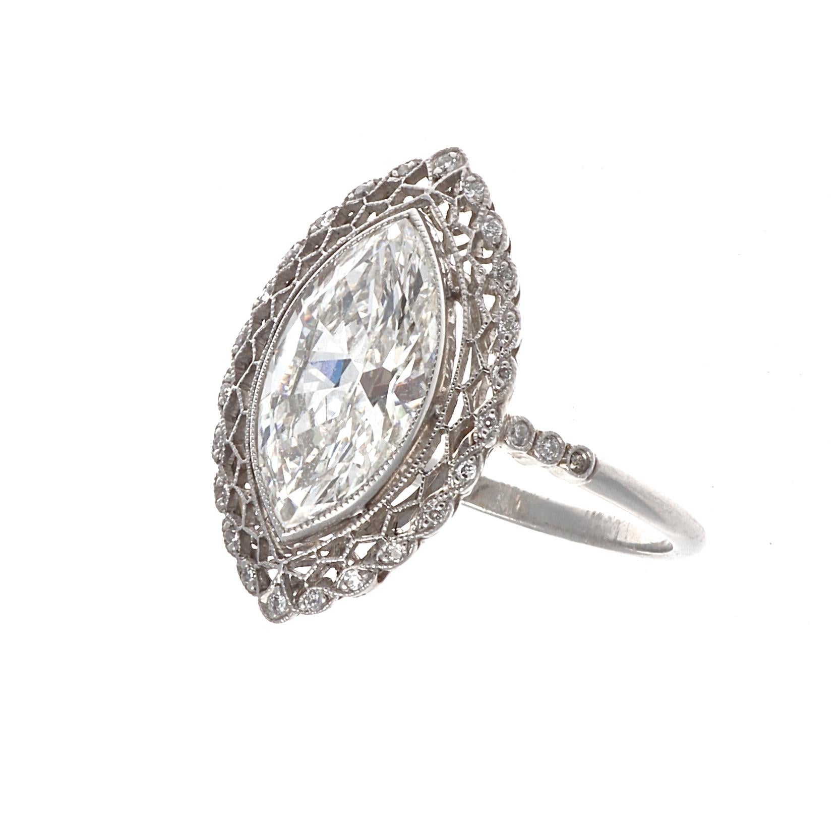 A tradition that dates back to the early Egyptians. A circle for eternal love and worn on what is now known as your ring finger because they believed this vein ran directly to your heart. Featuring a GIA certified 2.39 carat marquise cut diamond