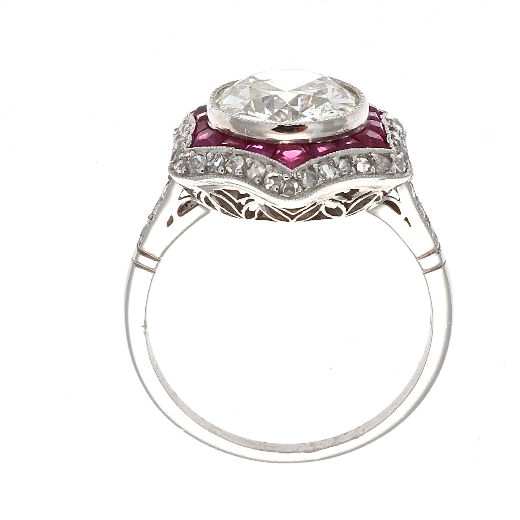 Women's Art Deco Revival 2.46 Carat Diamond Ruby Platinum Ring