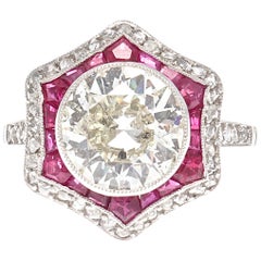 Art Deco Revival 2.46 Carat Diamond Ruby Platinum Ring