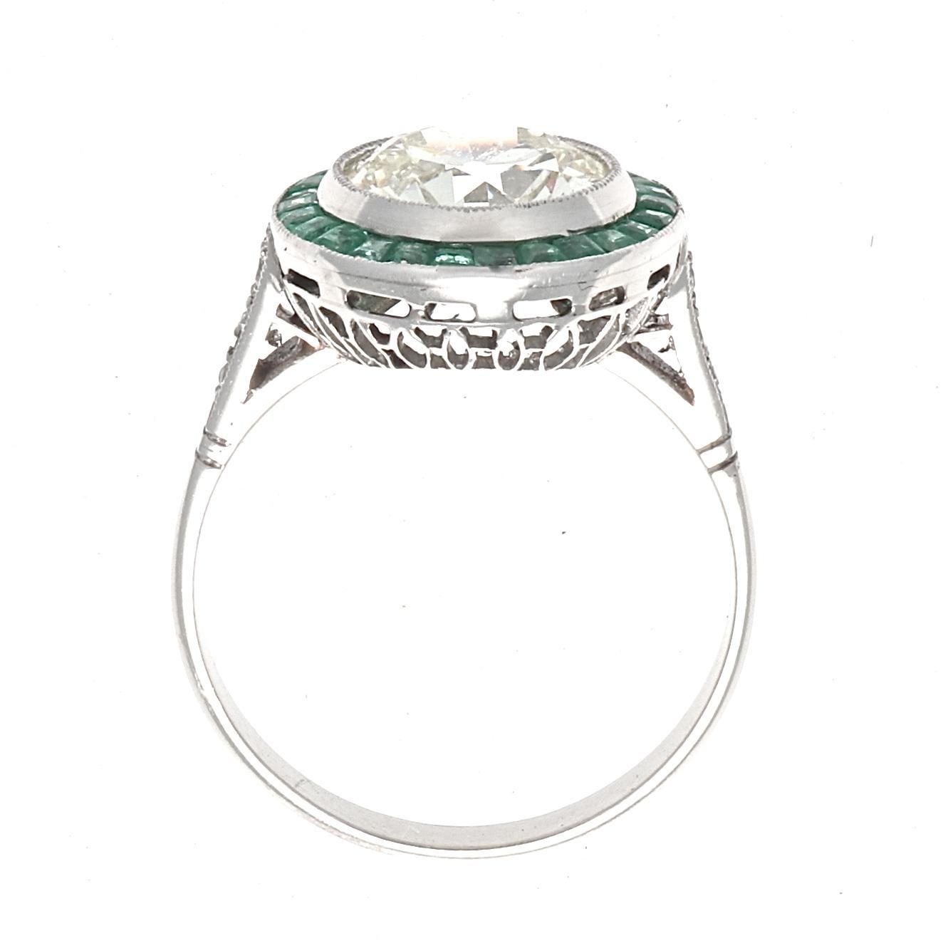 Women's Art Deco Revival 2.50 Carat Diamond Emerald Platinum Engagement Ring