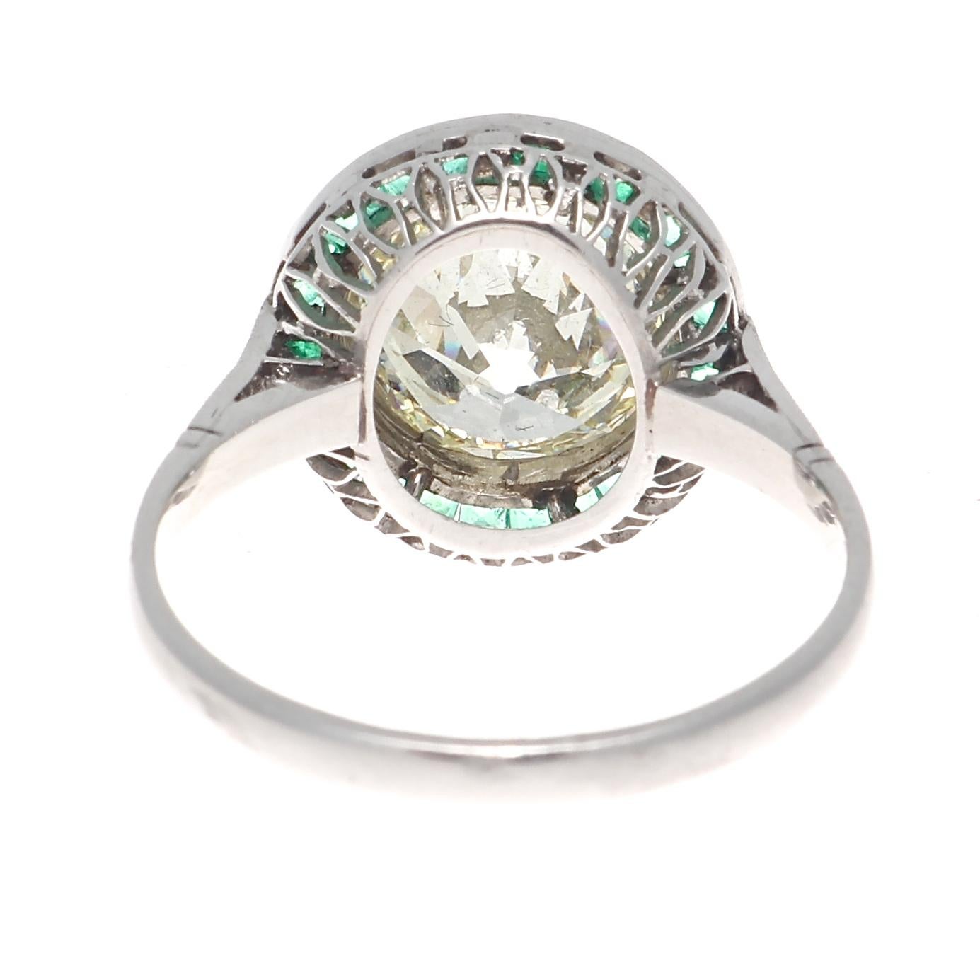 Art Deco Revival 2.50 Carat Diamond Emerald Platinum Engagement Ring 1