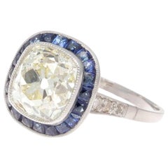 Art Deco Style 2.75 Carat Old Mine Cut Diamond Platinum Engagement Ring