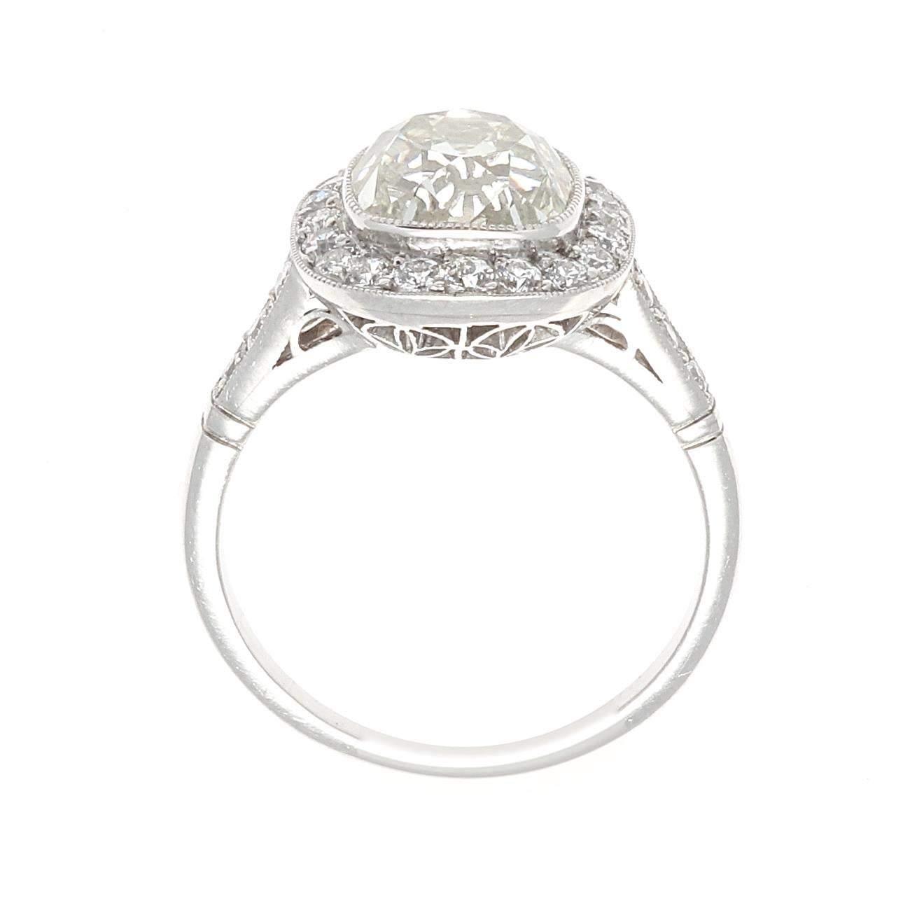 Women's Art Deco Style 2.94 Carat Old Mine Cut Diamond Platinum Engagement Ring