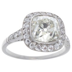 Art Deco Style 2.94 Carat Old Mine Cut Diamond Platinum Engagement Ring