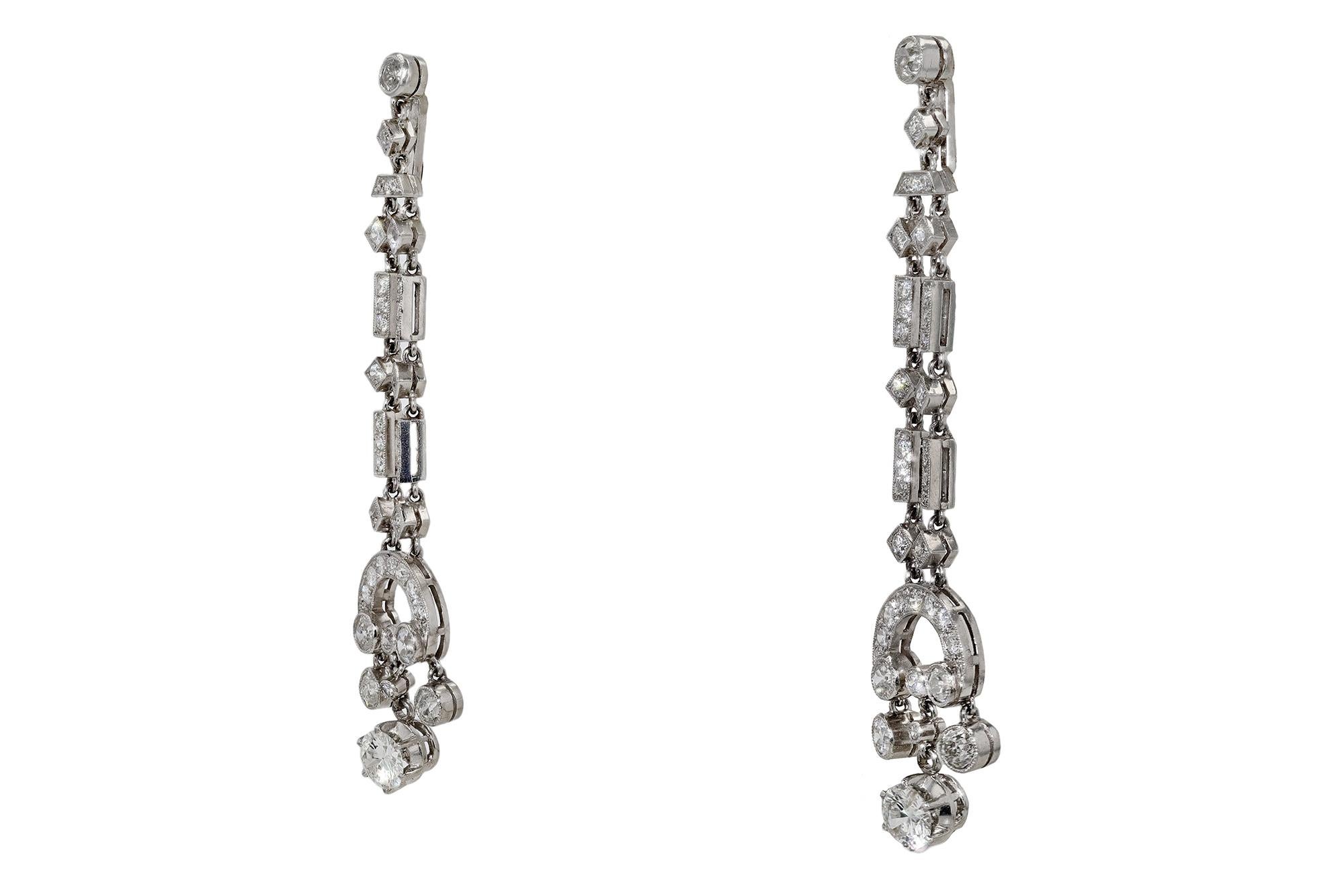 Brilliant Cut Art Deco Revival 3 Carat Diamond Drop Chandelier Earrings