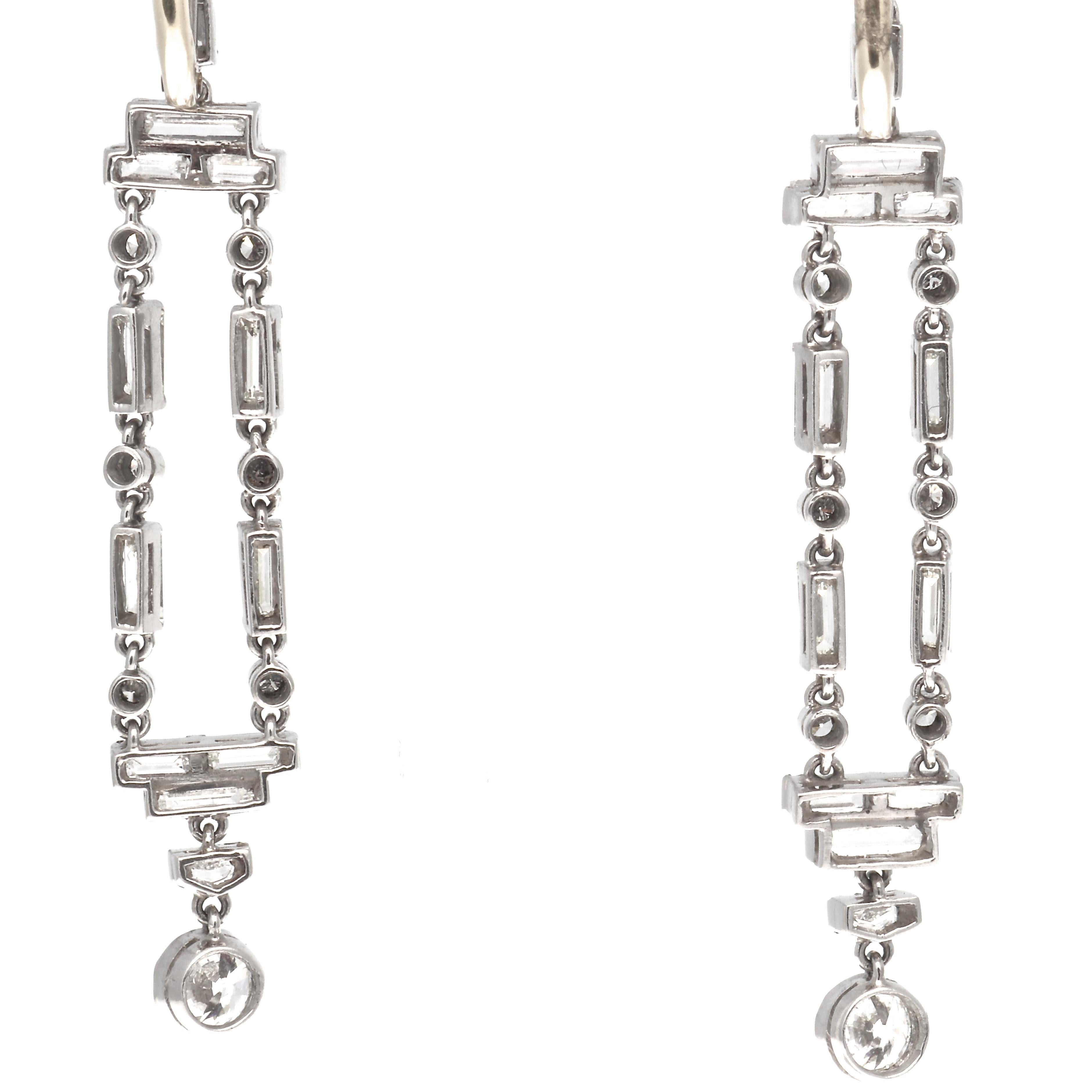 Women's Art Deco Revival 3 Carat Diamond Platinum Drop Earrings