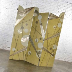 Art Deco Revival 3-Panel Folding Screen or Room Divider Gold Silver and Bronze