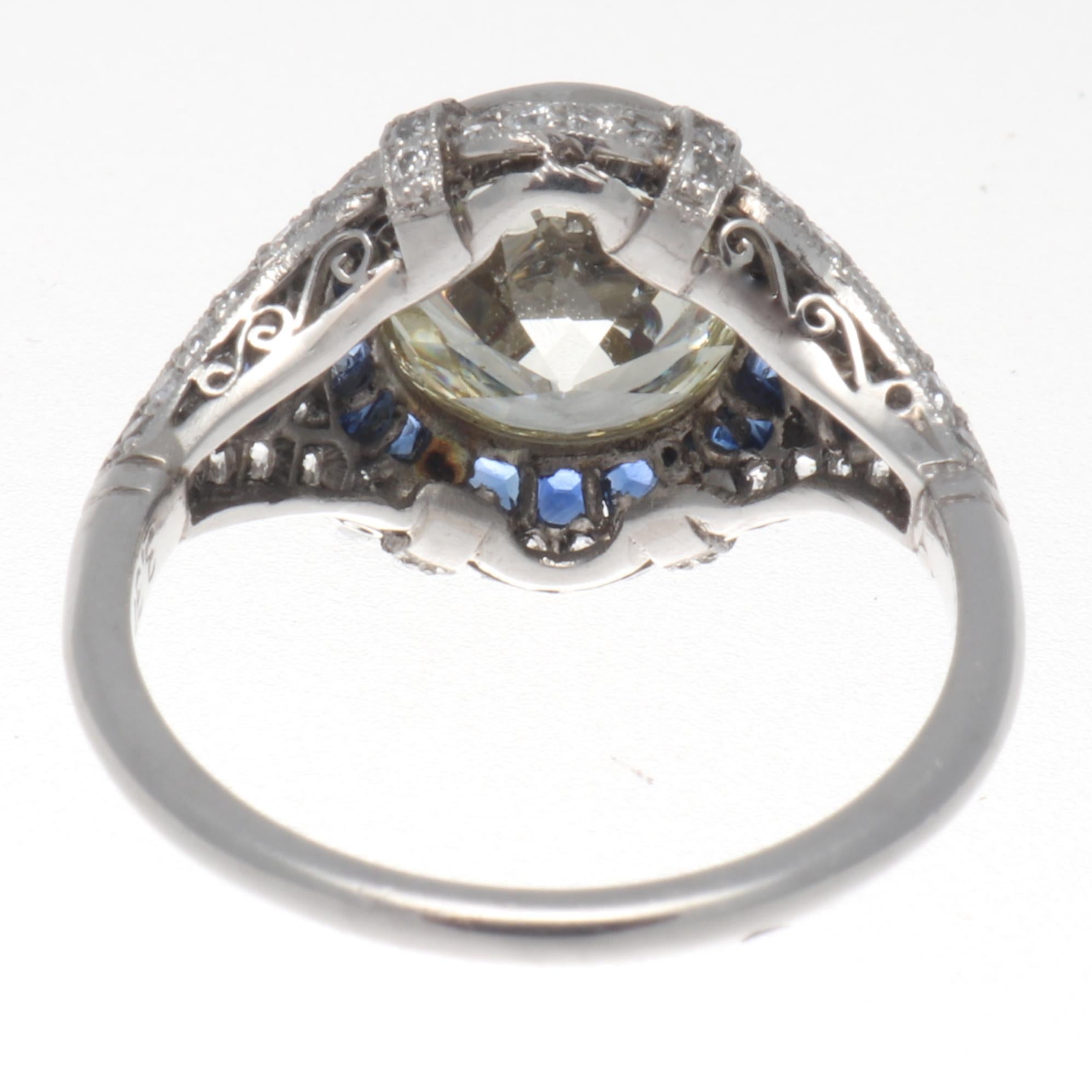 Art Deco Revival 3.31 Carat Diamond Sapphire Platinum Engagement Ring 1