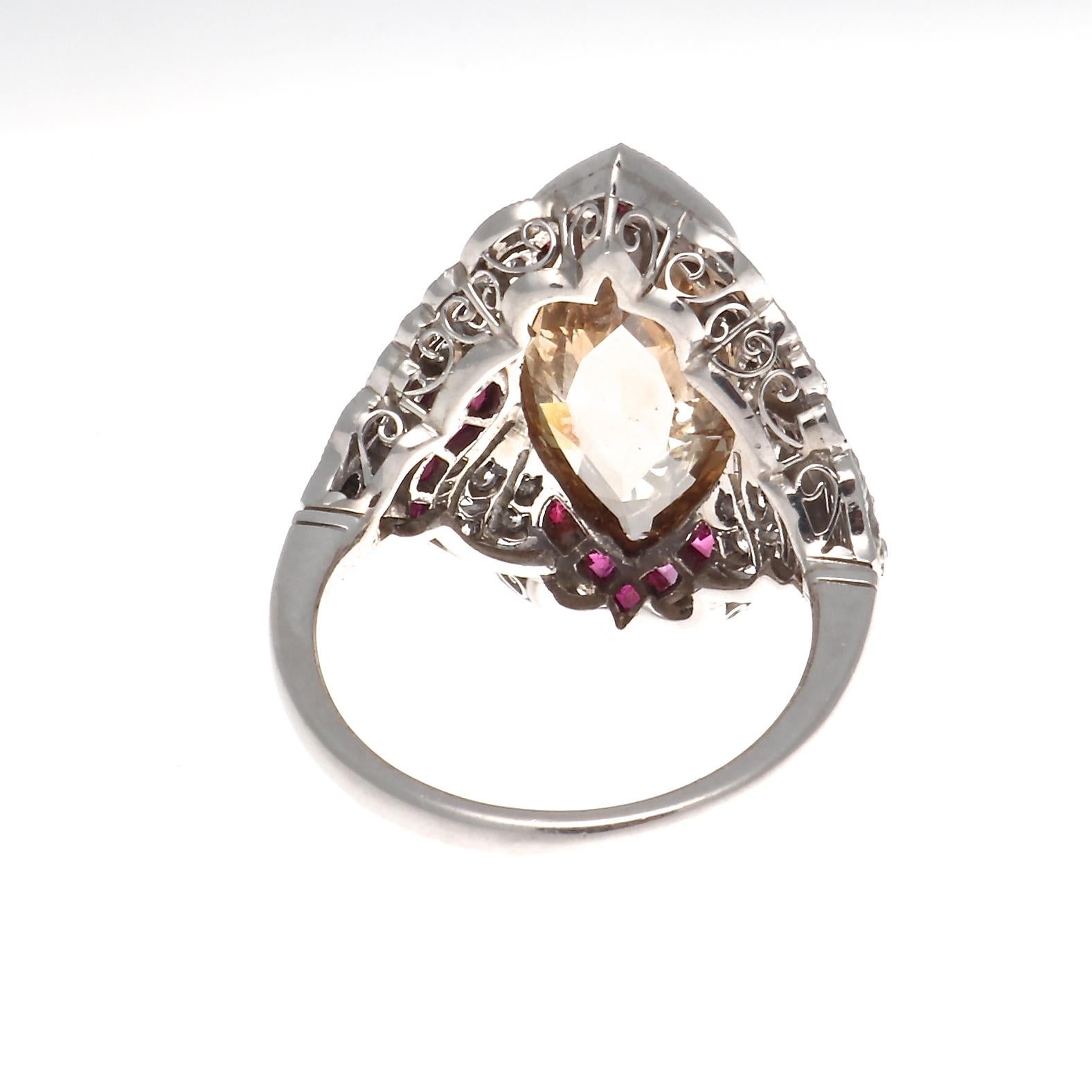 Art Deco Revival 3.84 Carat Natural Fancy Color Diamond Ruby Platinum Ring In New Condition In Beverly Hills, CA