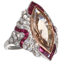 Art Deco Revival 3.84 Carat Natural Fancy Color Diamond Ruby Platinum Ring