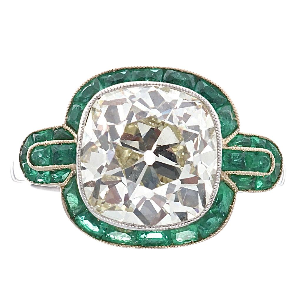 Art Deco Revival 4.49 Carat Old European Cut Diamond Platinum Ring