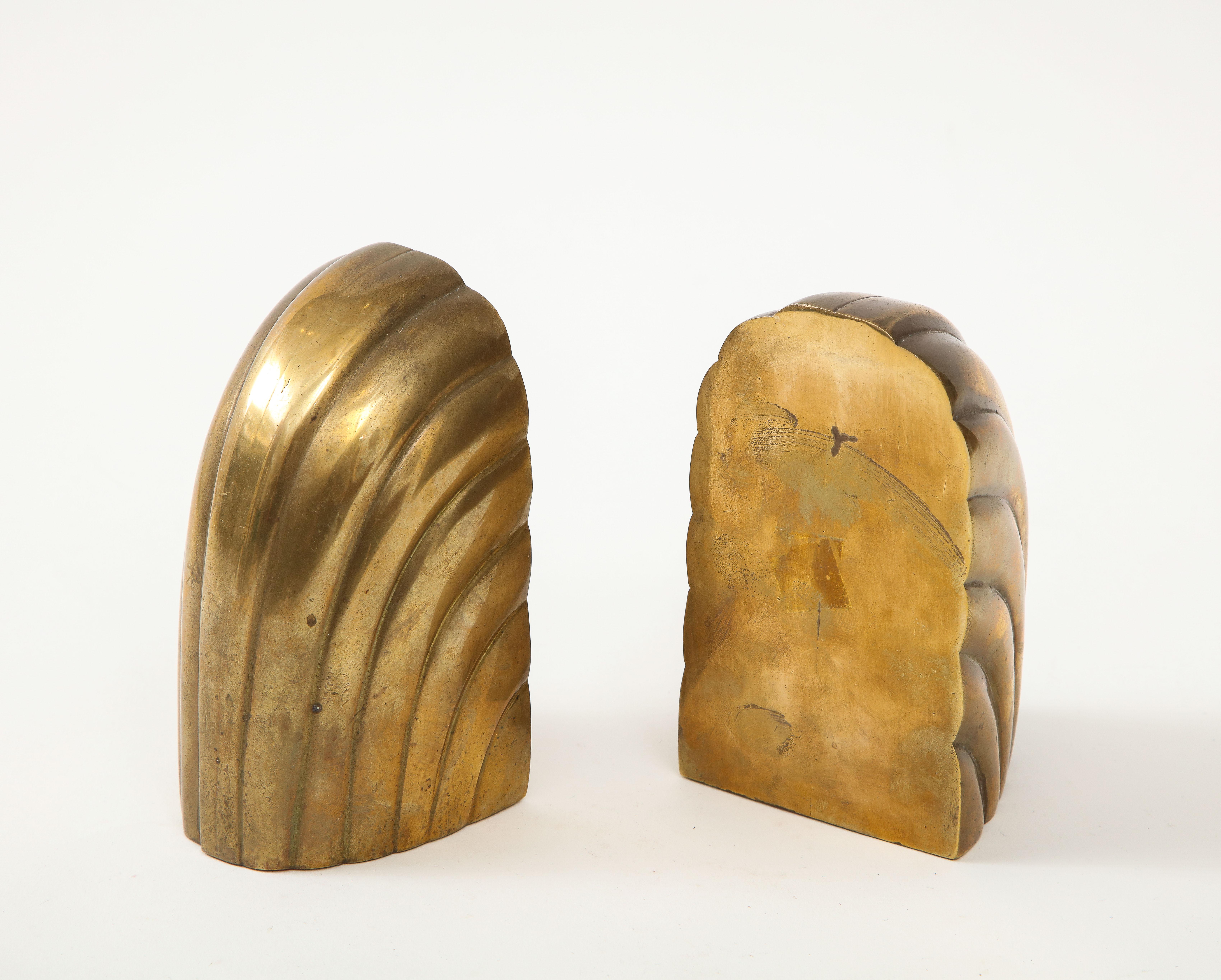 20th Century Art Deco Revival Aged Brass Bookends