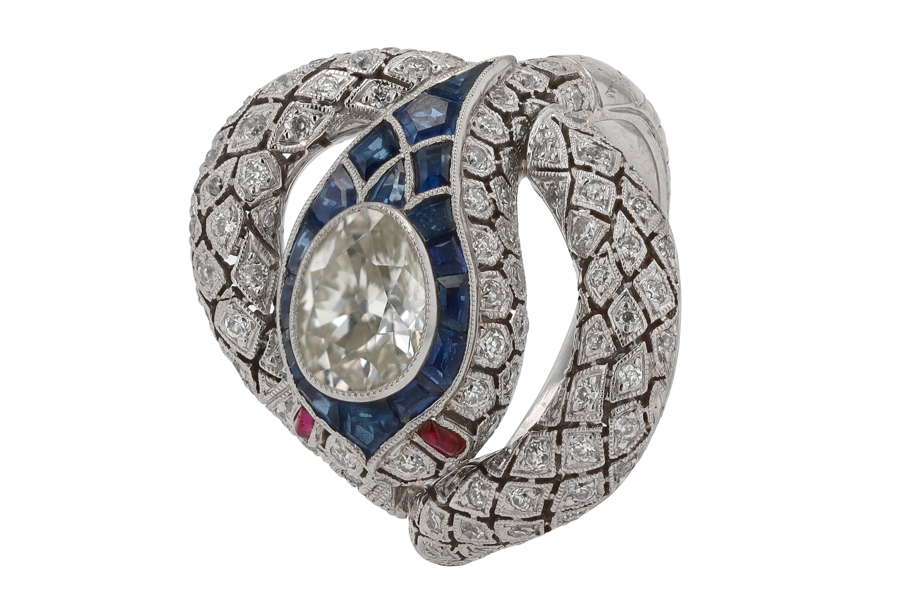 Women's or Men's Art Deco Revival Antique Diamond Serpent Snake Ring For Sale