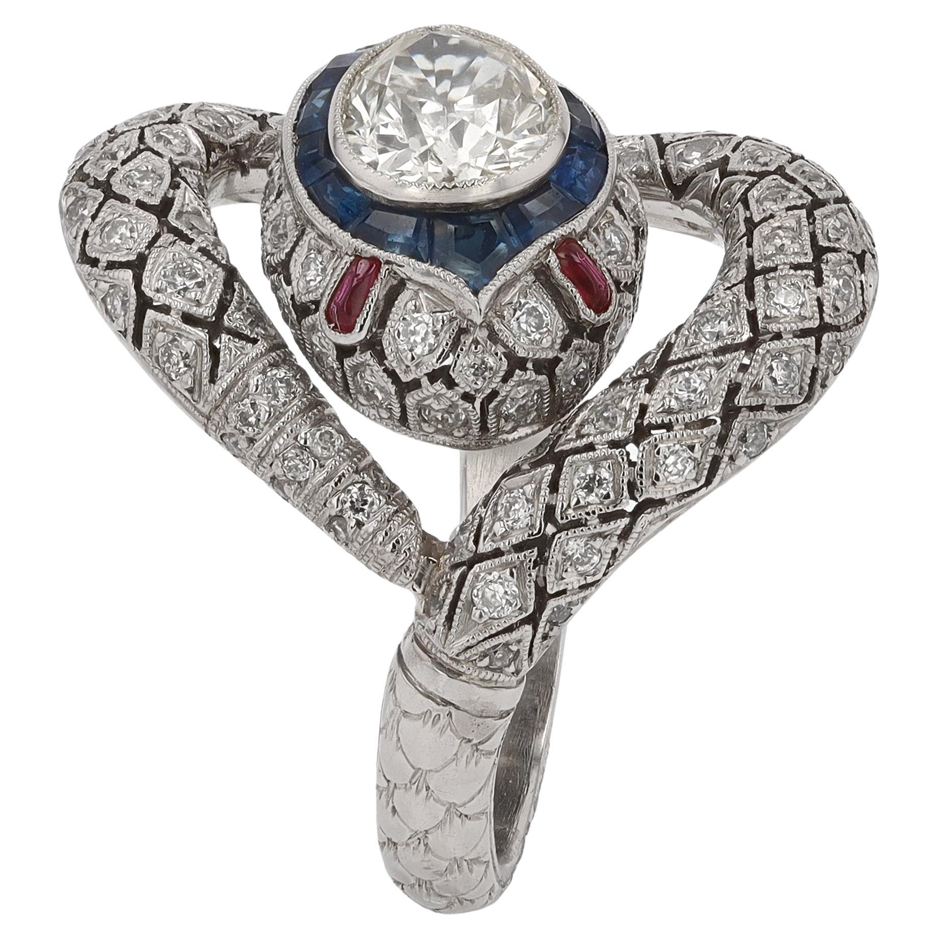 Art Deco Revival Antique Diamond Serpent Snake Ring For Sale