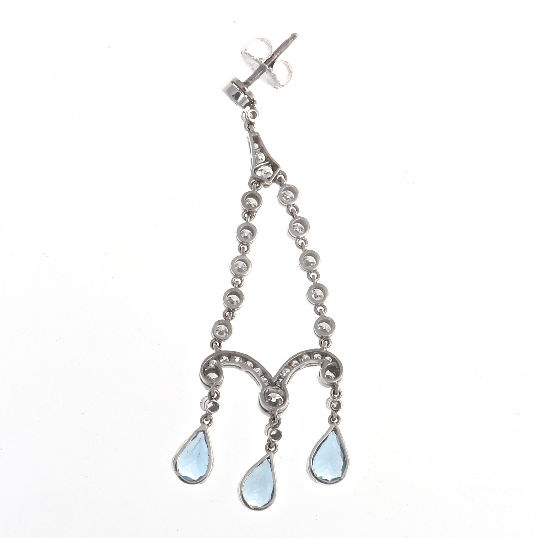 Women's Art Deco Revival Aquamarine Diamond Platinum Earrings
