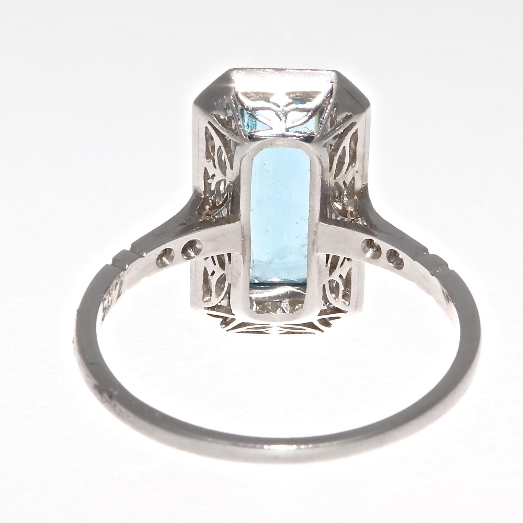 Women's Art Deco Revival Aquamarine Diamond Platinum Ring