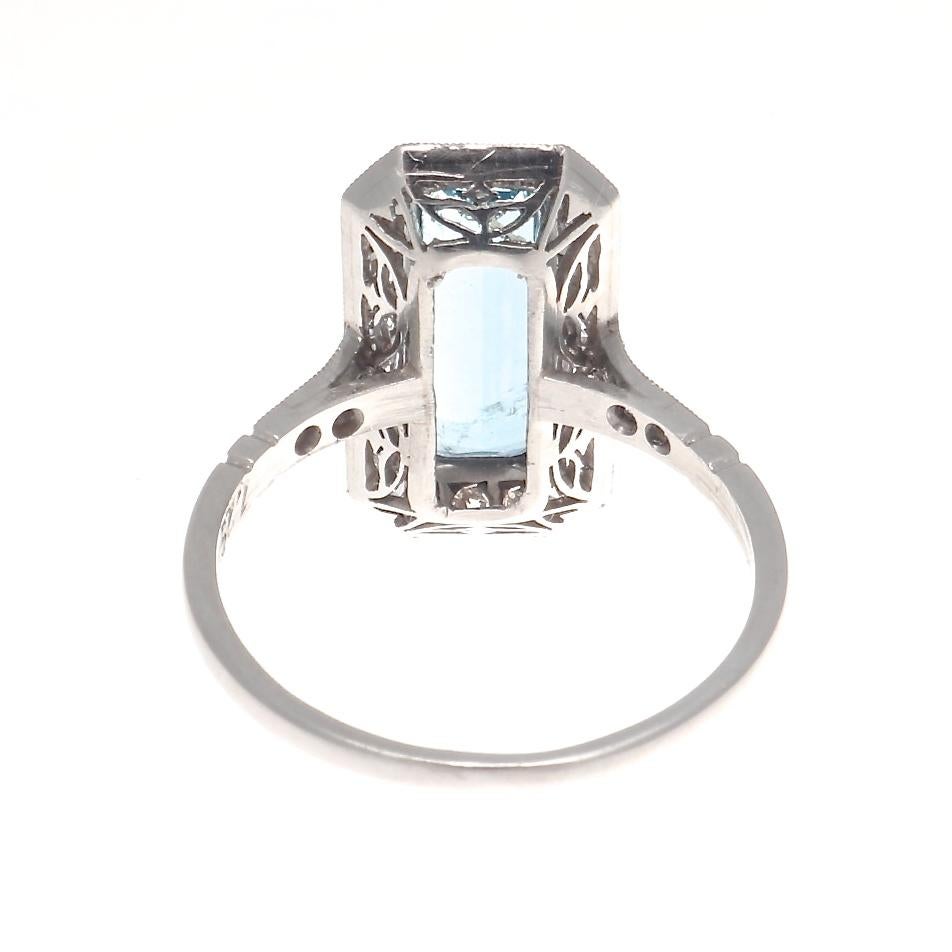 Women's Art Deco Revival Aquamarine Diamond Platinum Ring