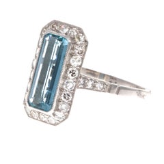 Vintage Art Deco Revival Aquamarine Diamond Platinum Ring