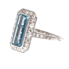 Art Deco Revival Aquamarine Diamond Platinum Ring