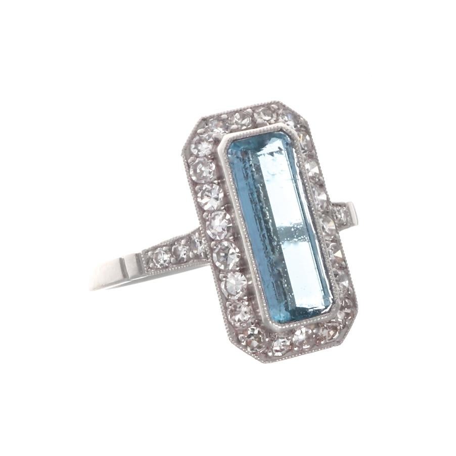 Art Deco Revival Aquamarine Diamond Platinum Ring