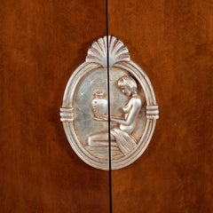 Art Deco Revival Armoire in Walnut, Black Lacquer and Giltwood