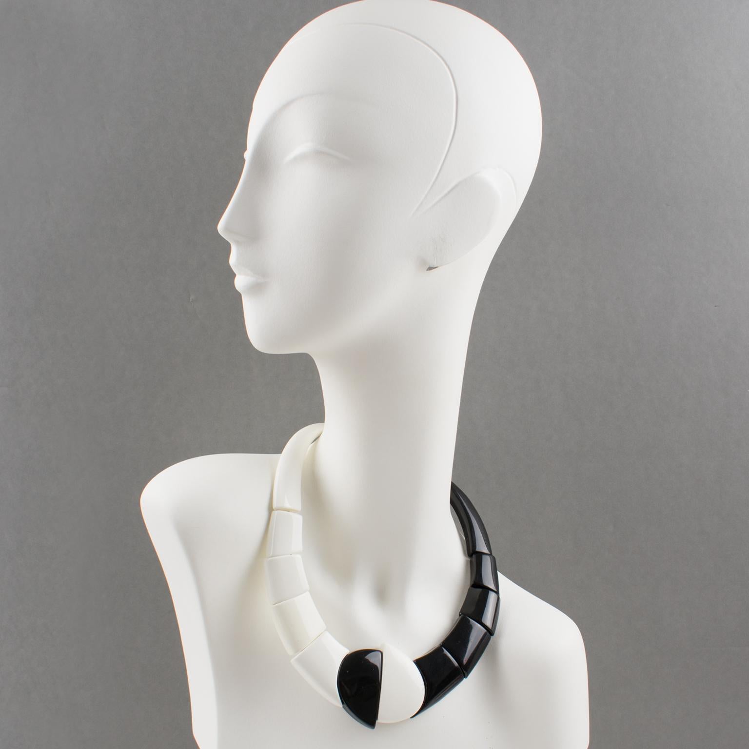 Women's or Men's Art Deco Revival Auguste Bonaz Style B&W Resin Choker Necklace