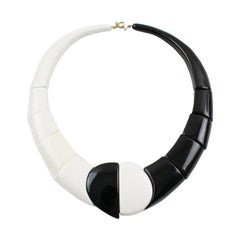 Art Deco Revival Auguste Bonaz Style B&W Resin Choker Necklace