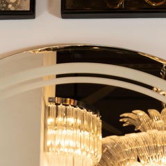 Art Deco Revival Beveled Circular Mirror with Acid Etched Frosted Banding