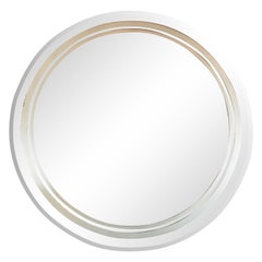 Art Deco Revival Beveled Circular Mirror with Acid Etched Frosted Banding