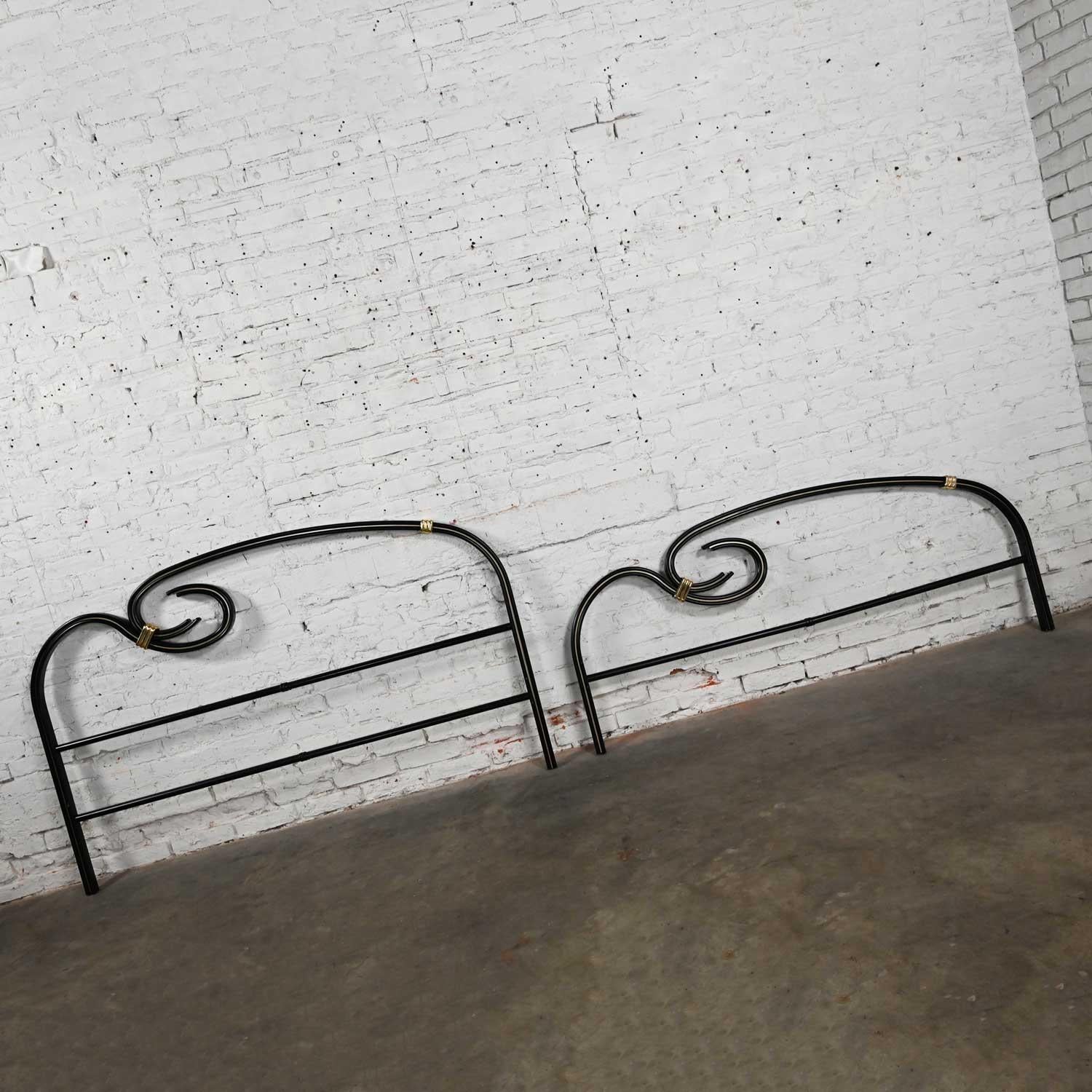 Art Deco Revival Black Gold Flattened Metal Tube Queen Bed by Michele Archiutti For Sale 3
