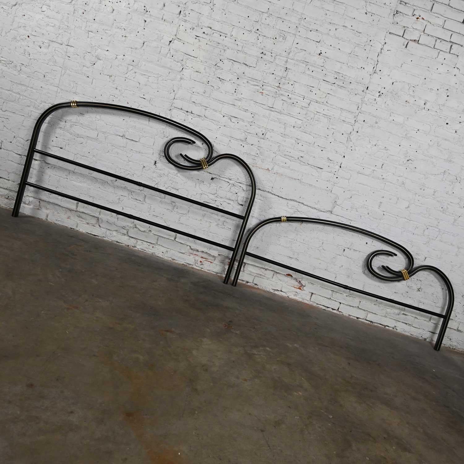 Art Deco Revival Black Gold Flattened Metal Tube Queen Bed by Michele Archiutti For Sale 5