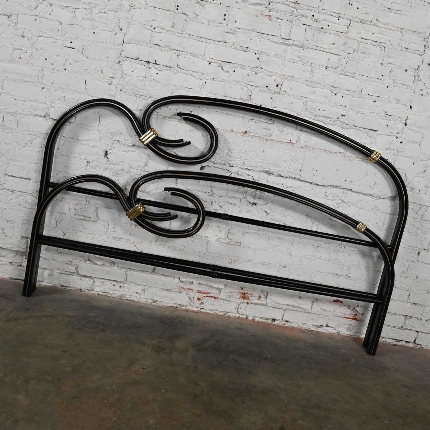 Art Deco Revival Black Gold Flattened Metal Tube Queen Bed by Michele Archiutti In Good Condition For Sale In Topeka, KS