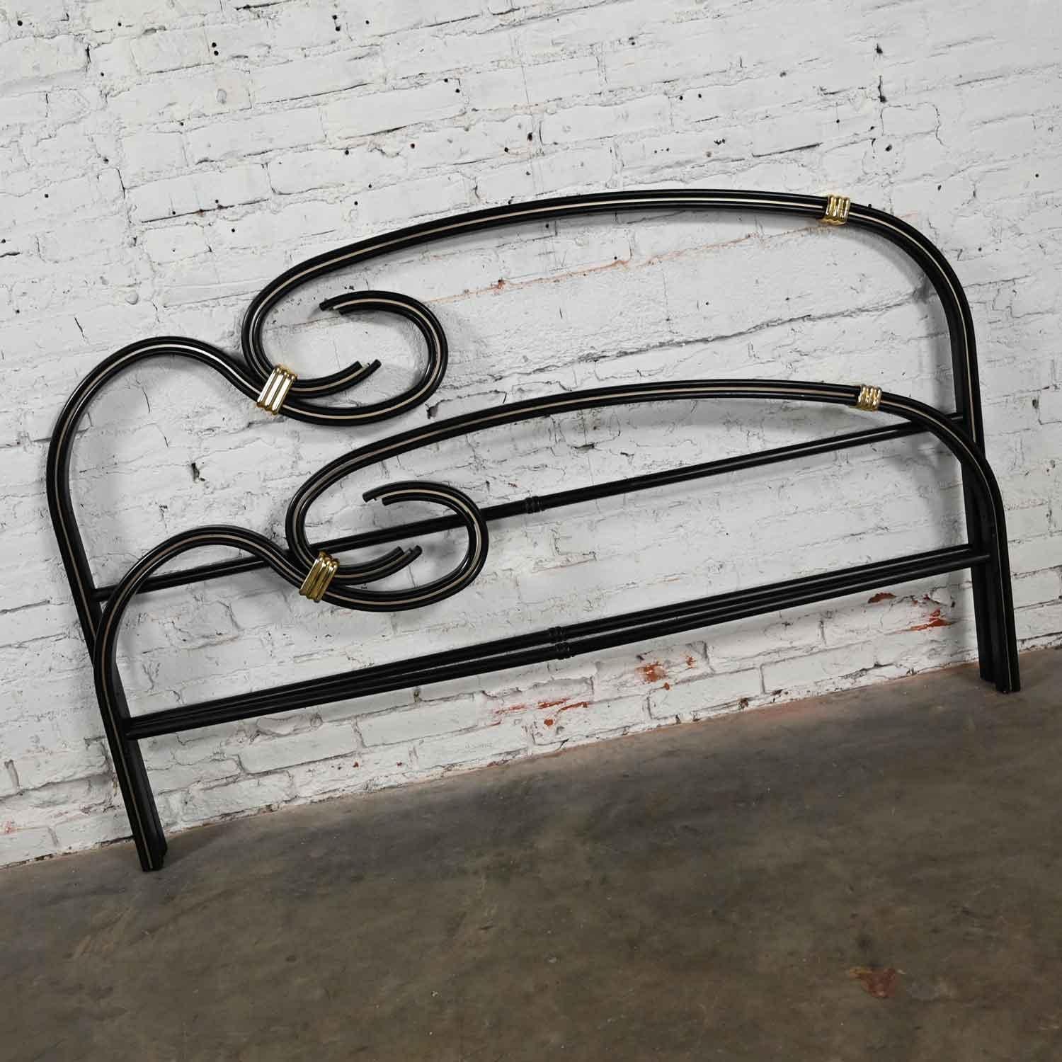 20th Century Art Deco Revival Black Gold Flattened Metal Tube Queen Bed by Michele Archiutti For Sale