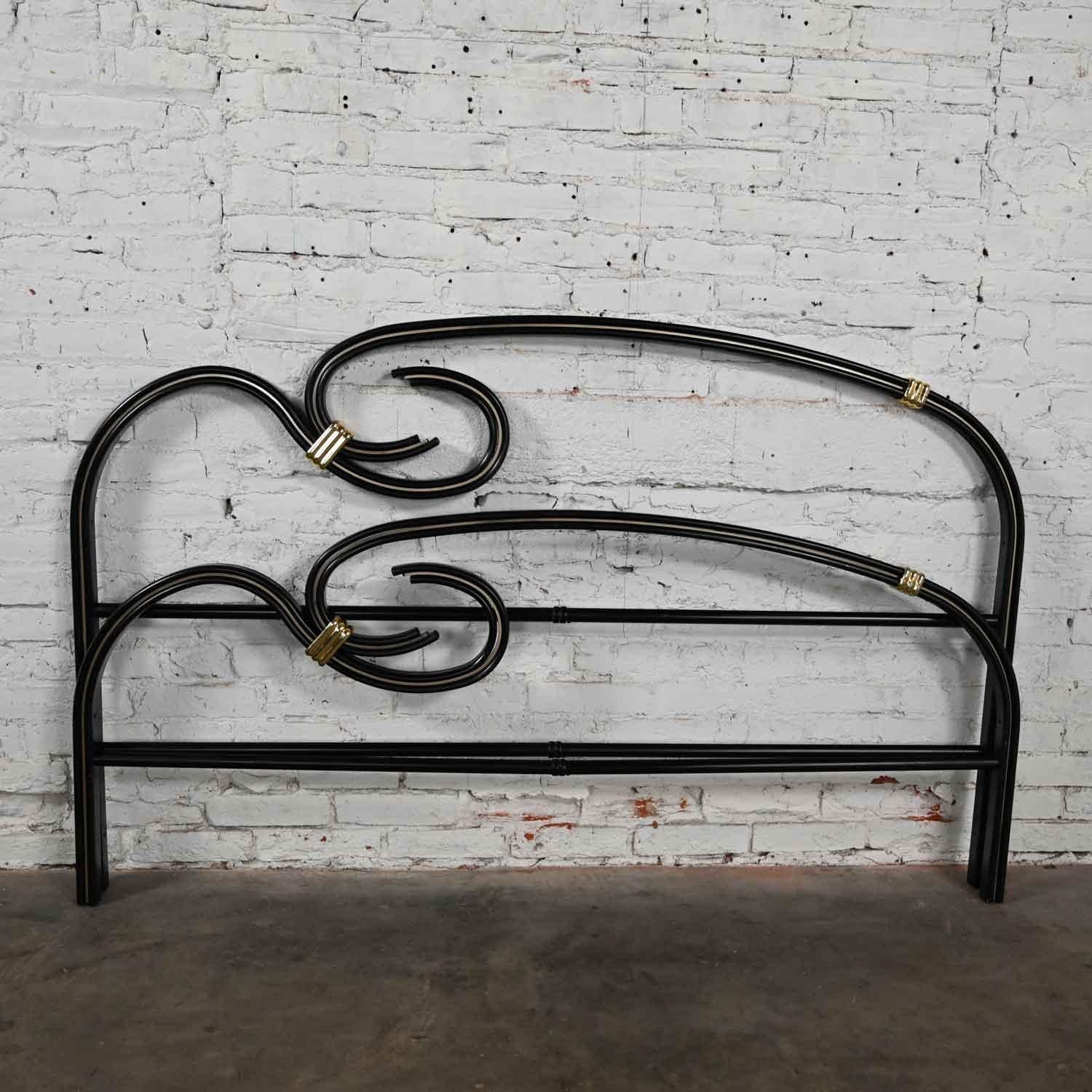 Art Deco Revival Black Gold Flattened Metal Tube Queen Bed by Michele Archiutti For Sale 1