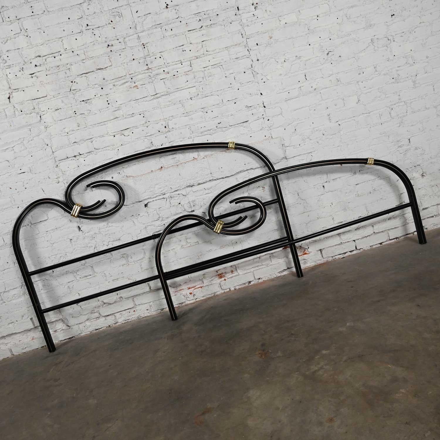 Art Deco Revival Black Gold Flattened Metal Tube Queen Bed by Michele Archiutti For Sale 2