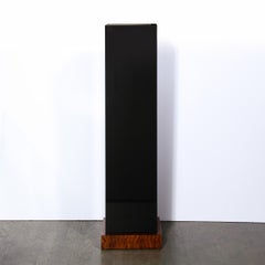 Art Deco Revival Black Lacquer & Bookmatched Walnut Illuminating Pedestal