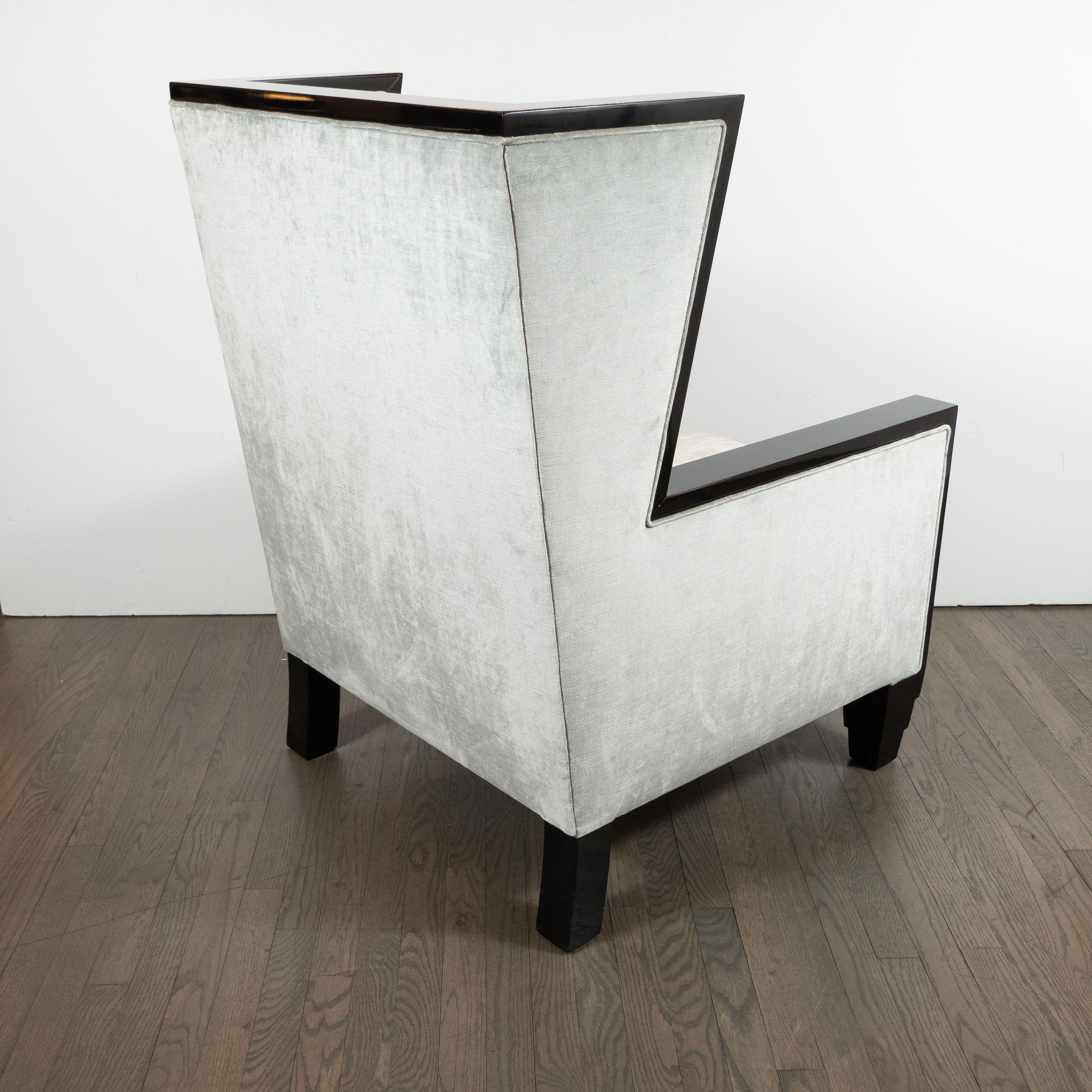 Late 20th Century Art Deco Revival Black Lacquer & Platinum Velvet High Back Chair by Noel Jeffrey